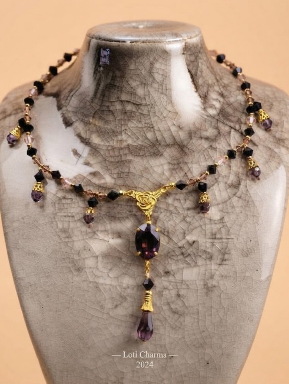 Victorian Wine Garnet & Purple Amethyst Swarovski Crystals Necklace & Earrings